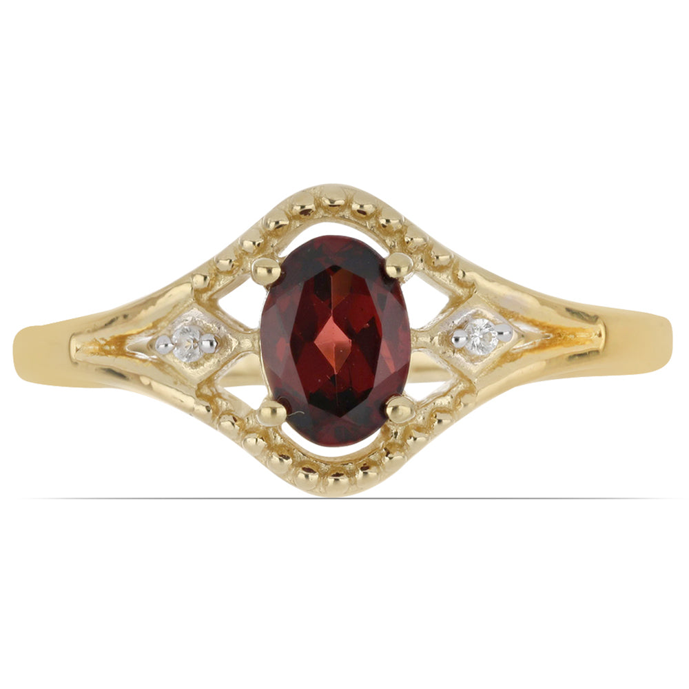 Anillo de Plata Bañada en Oro con Granate Barton y Topacio Blanco