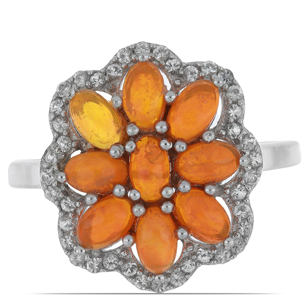 Anillo de Plata con Ópalo Naranja de Lega Dembi y Topacio Blanco