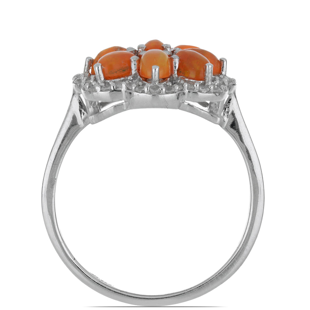 Anillo de Plata con Ópalo Naranja de Lega Dembi y Topacio Blanco
