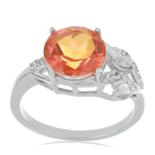 Anillo de Plata con Cuarzo Padparadscha y Topacio Blanco