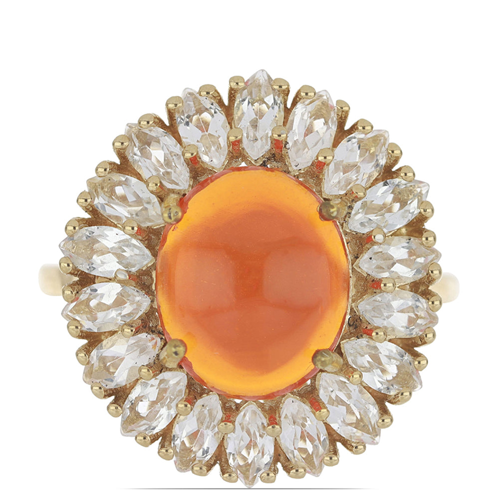 Anillo de Plata Bañada en Oro con Ópalo Naranja de Lega Dembi y Topacio Blanco 1 