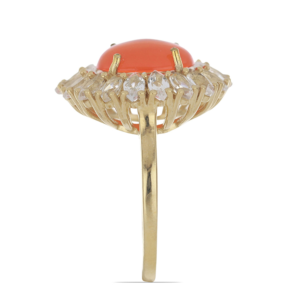 Anillo de Plata Bañada en Oro con Ópalo Naranja de Lega Dembi y Topacio Blanco 3 