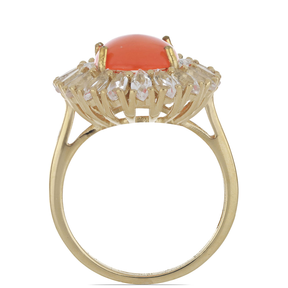 Anillo de Plata Bañada en Oro con Ópalo Naranja de Lega Dembi y Topacio Blanco