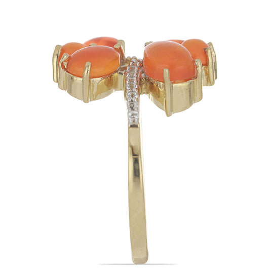 Anillo de Plata Bañada en Oro con Ópalo Naranja de Lega Dembi y Topacio Blanco