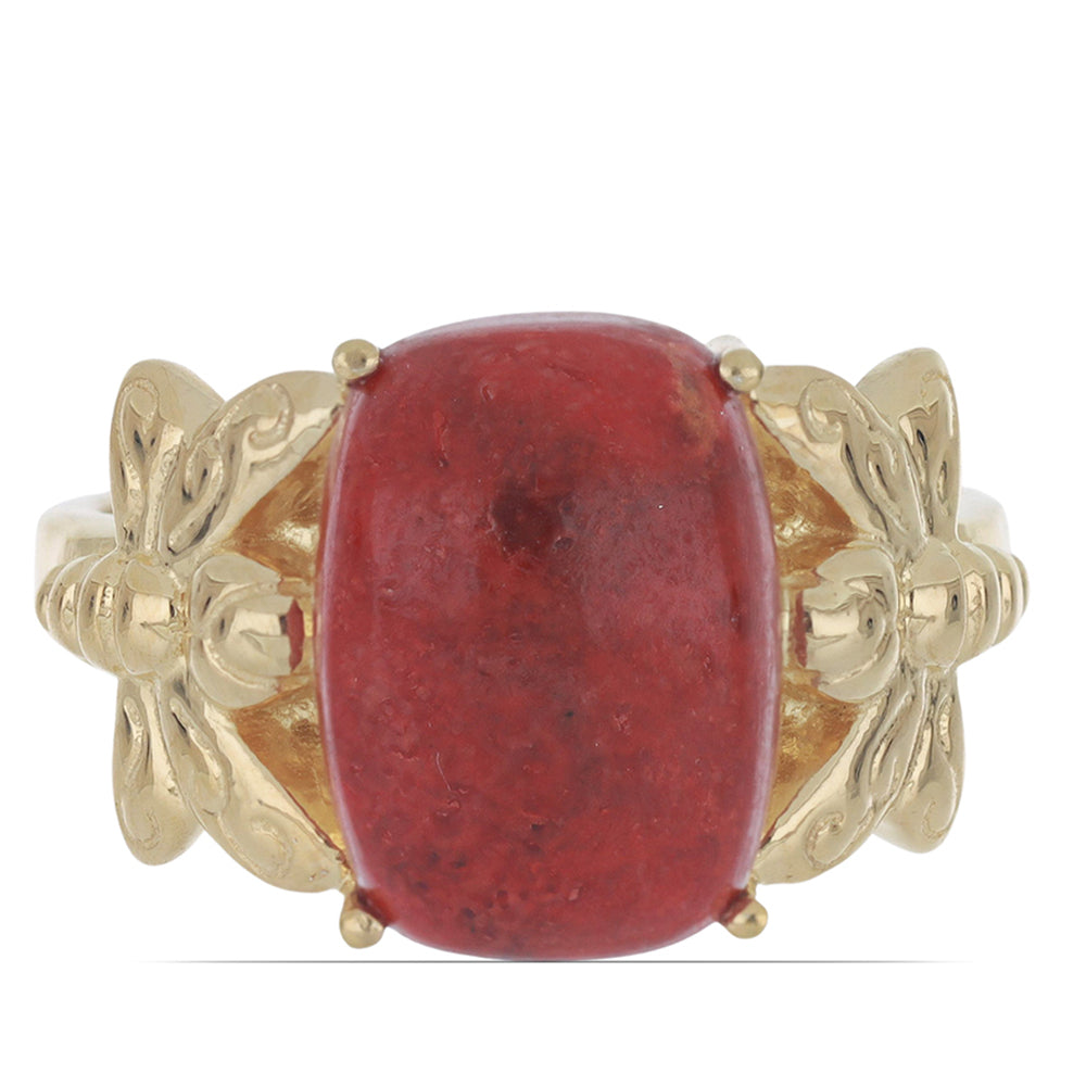 Anillo de Plata Bañada en Oro con Coral de Esponja Roja 1 