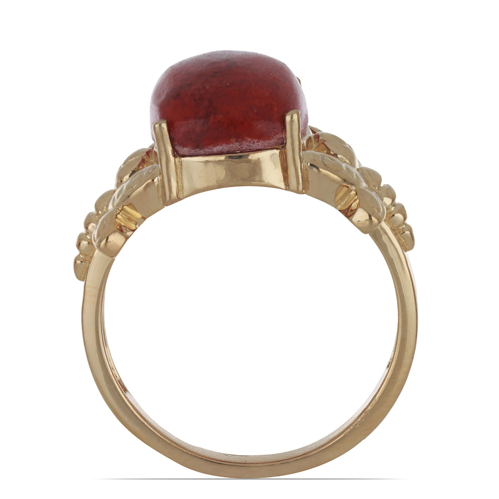 Anillo de Plata Bañada en Oro con Coral de Esponja Roja