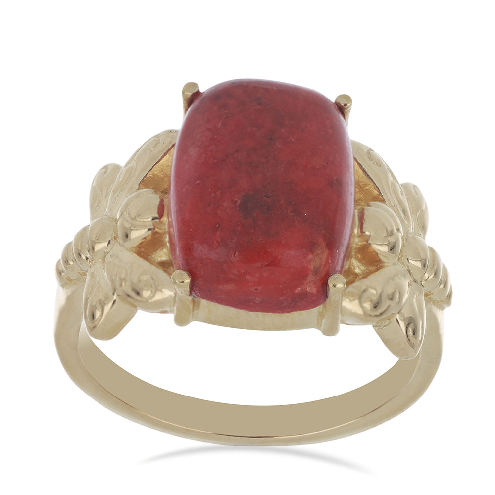 Anillo de Plata Bañada en Oro con Coral de Esponja Roja 4 