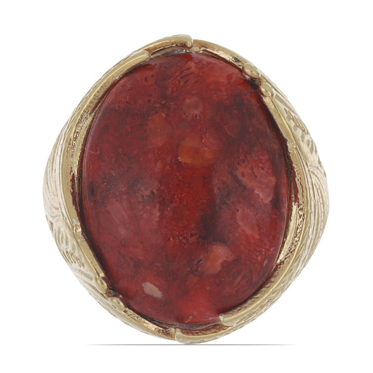 Anillo de Plata Bañada en Oro con Coral de Esponja Roja