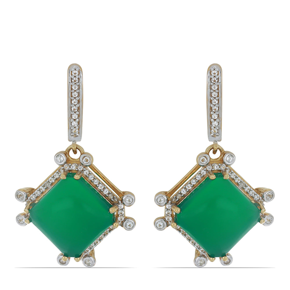 Pendientes de Plata Bañada en Oro con Ágata Verde y Topacio Blanco