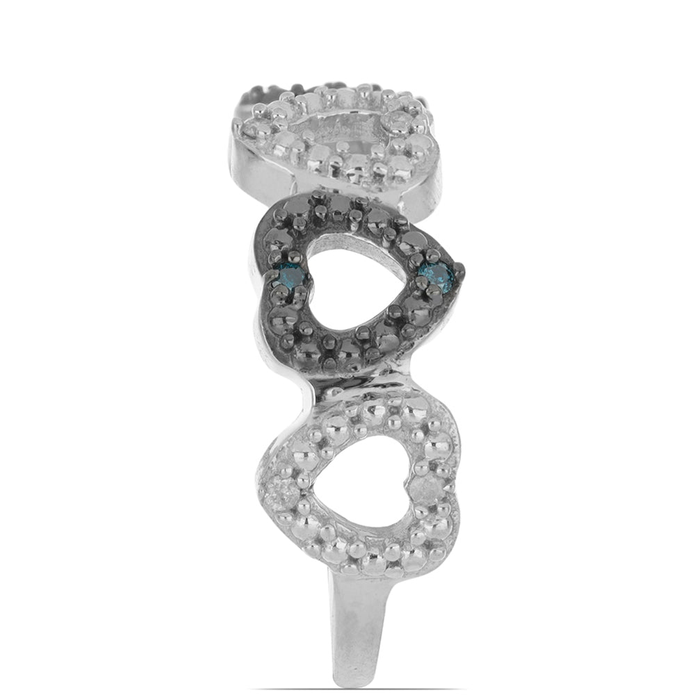 Anillo de Plata con Diamante Azul y Diamante blanco