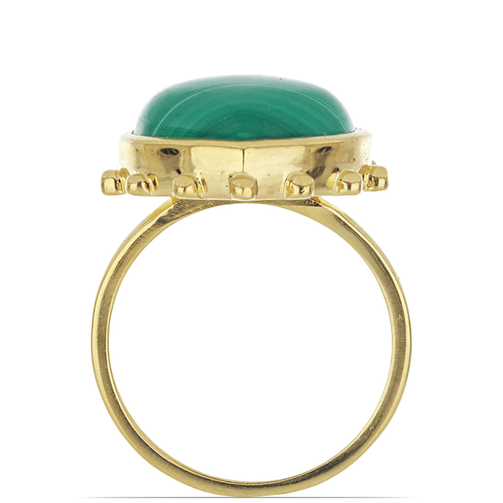 Anillo de Plata Bañada en Oro con Malaquita de Gales