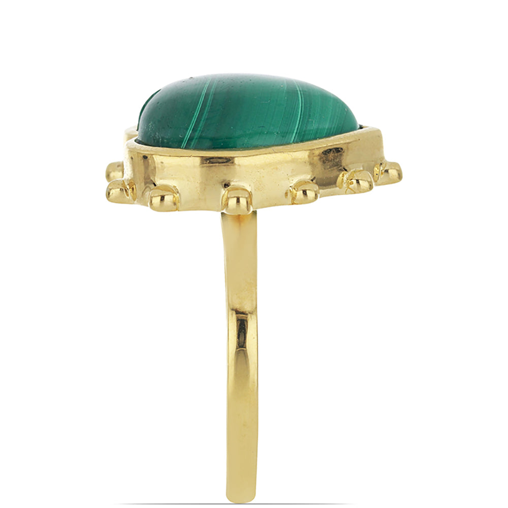 Anillo de Plata Bañada en Oro con Malaquita de Gales 4 