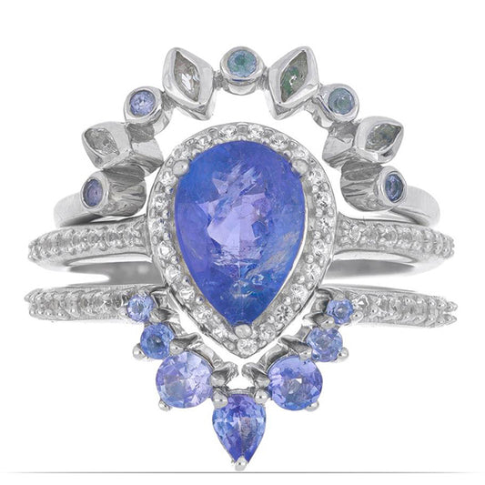 Anillo de Plata con Tanzanita y Topacio Blanco