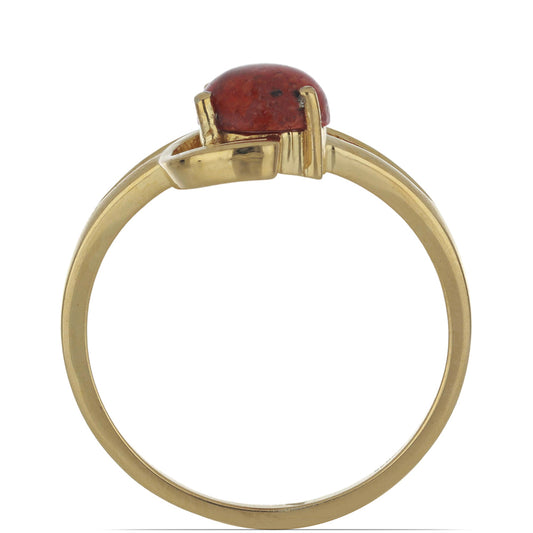 Anillo de Plata Bañada en Oro con Coral de Esponja Roja