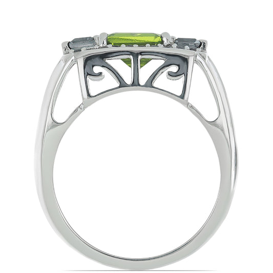 Anillo de Plata con Peridoto de Changbai y Topacio Blanco