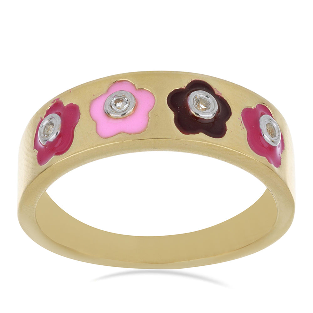 Anillo de Plata Bañada en Oro con Esmalte y Topacio Blanco