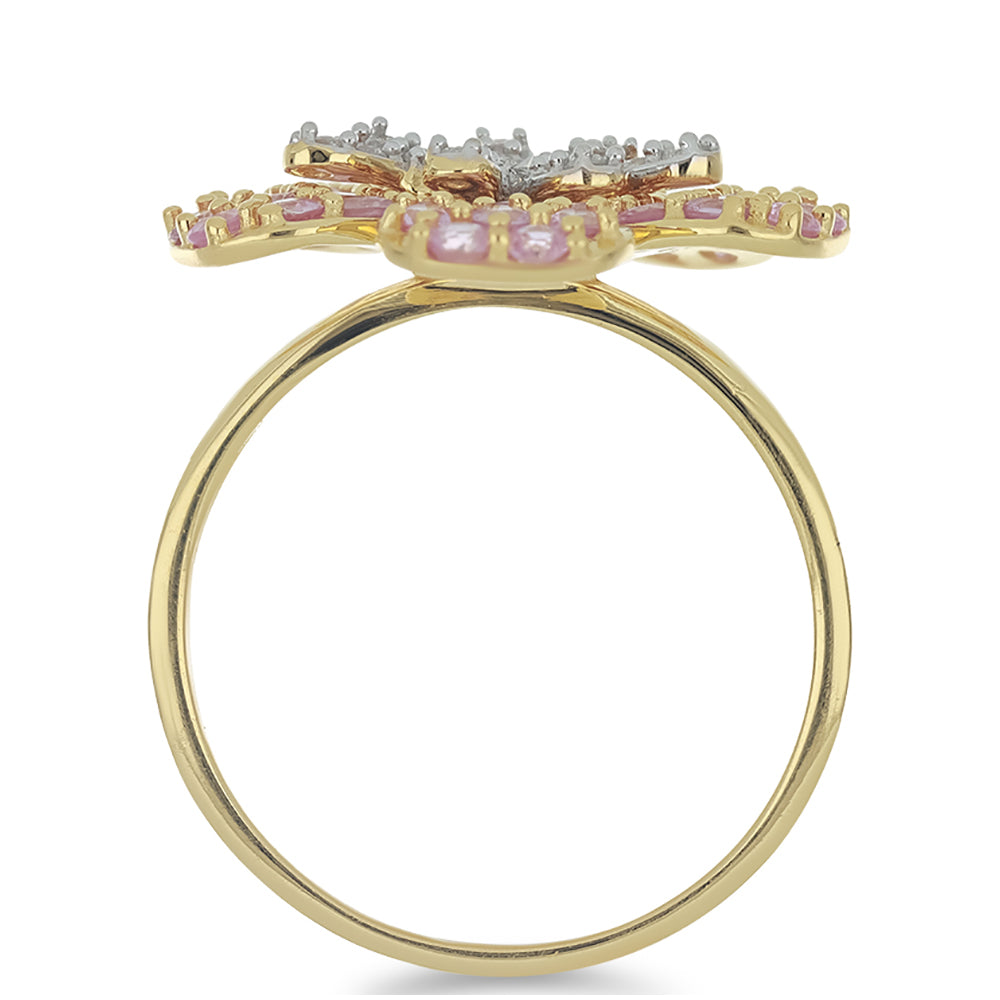 Anillo de Oro 9K con Zafiro Rosa y Diamante blanco 2 