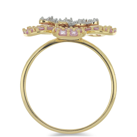 Anillo de Oro 9K con Zafiro Rosa y Diamante blanco