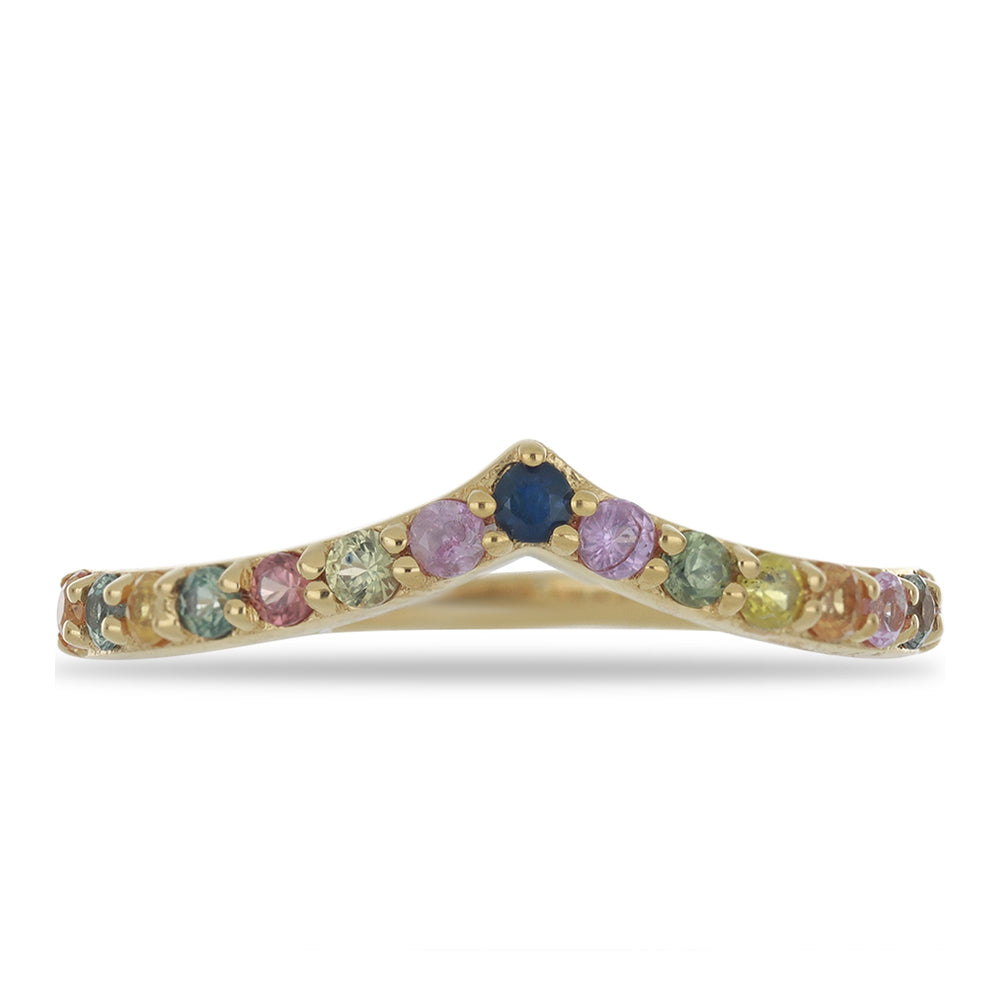 Anillo de Plata Bañada en Oro con Zafiro Arco Iris 1 