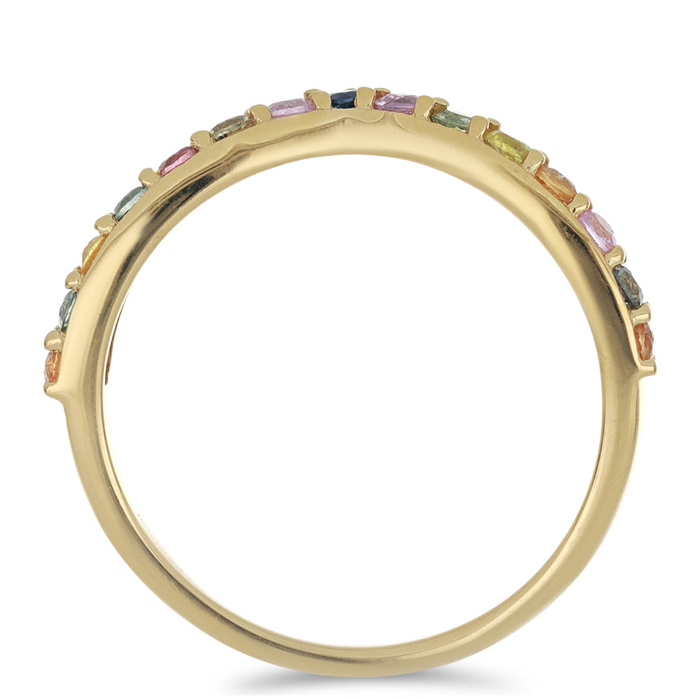 Anillo de Plata Bañada en Oro con Zafiro Arco Iris