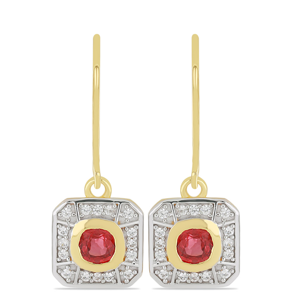 Pendientes de Oro 9K con Rosario rojo de zafiro y Zircón blanco natural 1 