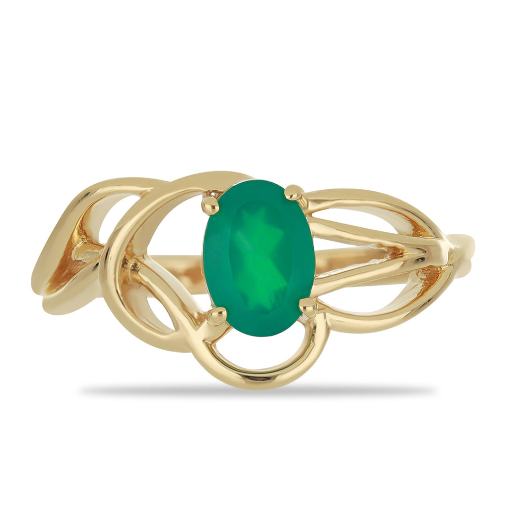 Anillo de Plata Bañada en Oro con Ágata Verde 1 