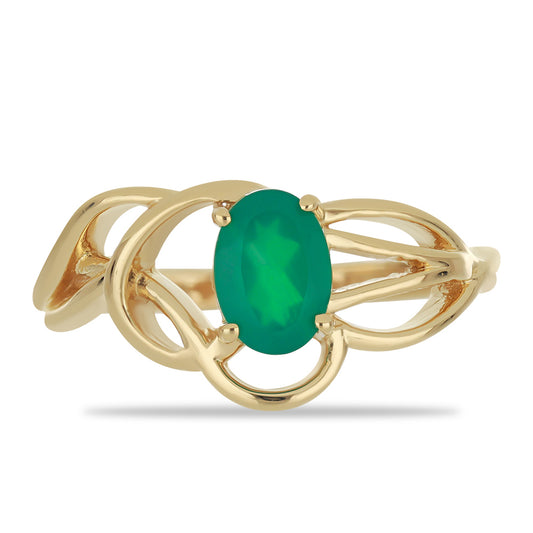 Anillo de Plata Bañada en Oro con Ágata Verde