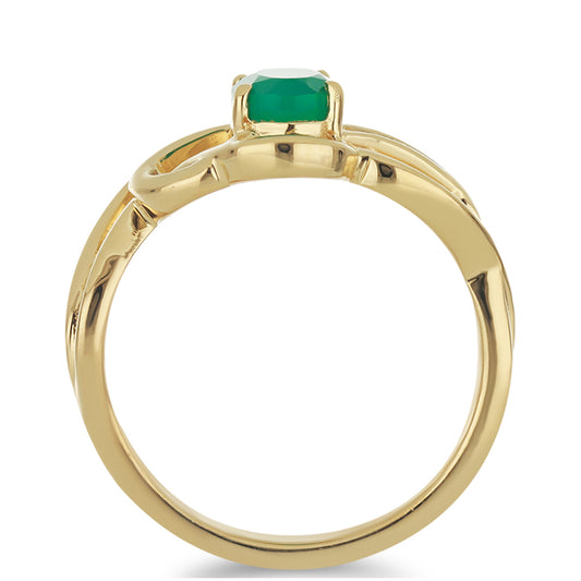 Anillo de Plata Bañada en Oro con Ágata Verde