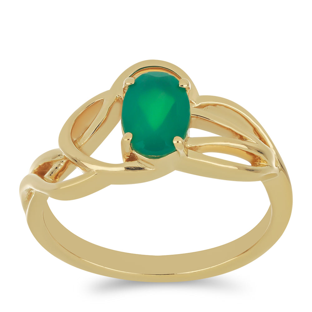 Anillo de Plata Bañada en Oro con Ágata Verde 3 