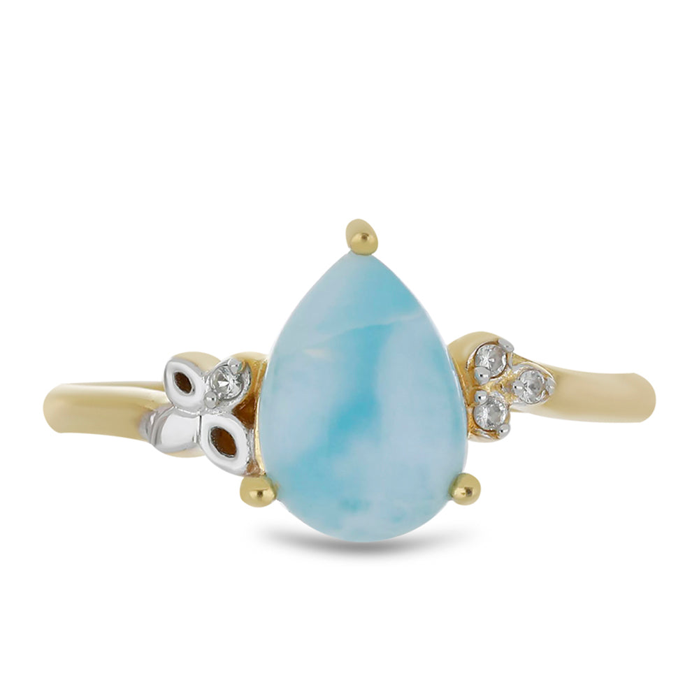 Anillo de Plata Bañada en Oro con Larimar y Topacio Blanco