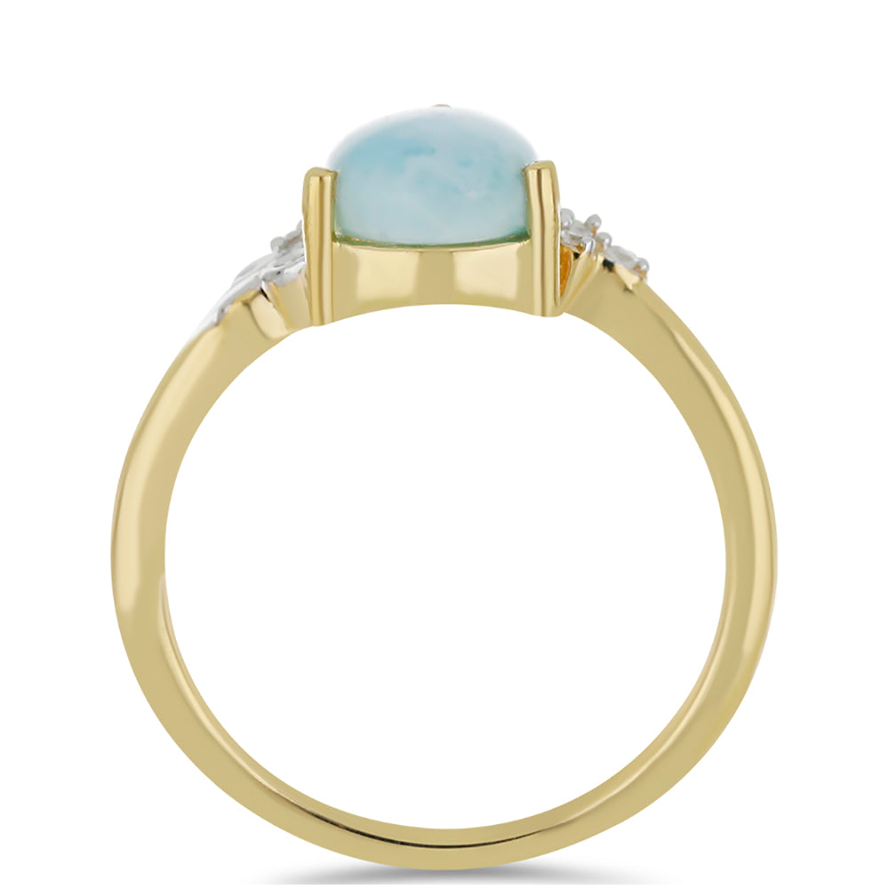 Anillo de Plata Bañada en Oro con Larimar y Topacio Blanco 2 