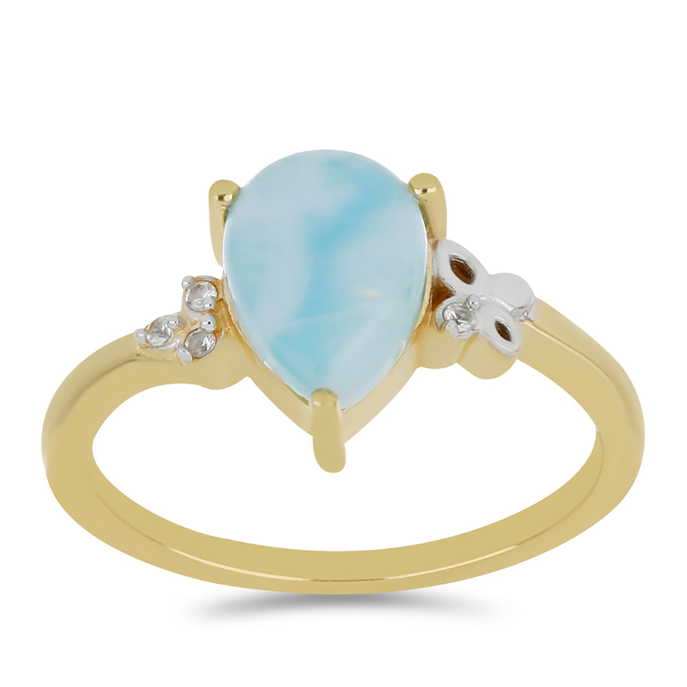 Anillo de Plata Bañada en Oro con Larimar y Topacio Blanco 3 