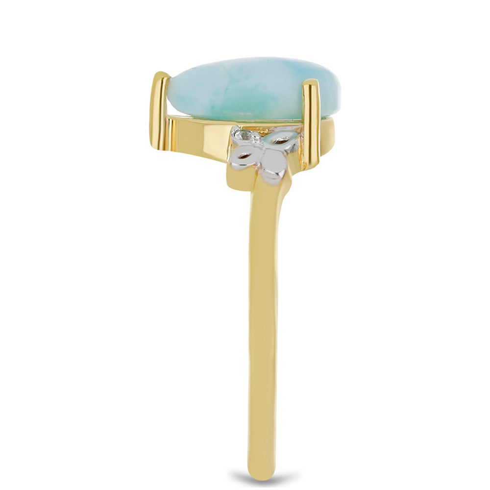 Anillo de Plata Bañada en Oro con Larimar y Topacio Blanco