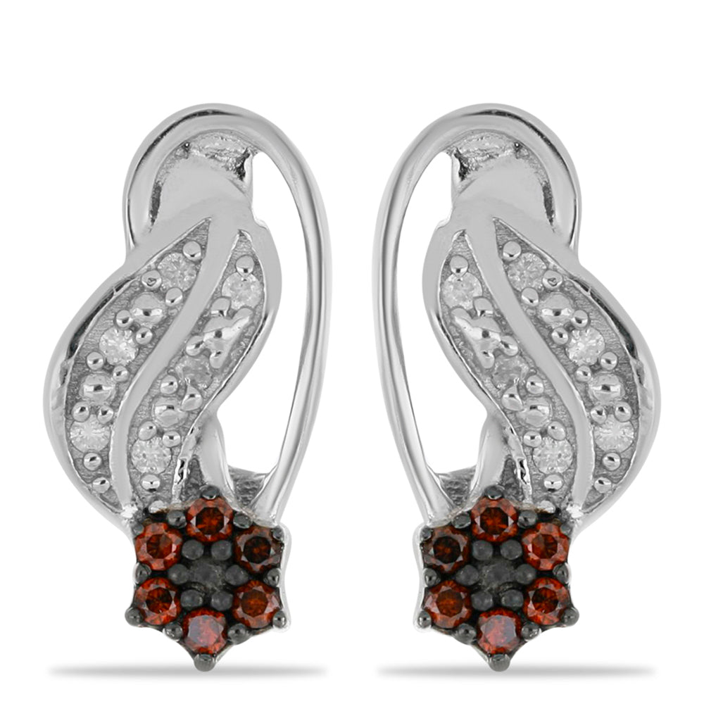 Pendientes de Plata con Diamante Rojo y Diamante blanco 1 