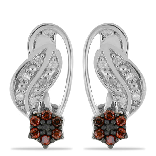 Pendientes de Plata con Diamante Rojo y Diamante blanco