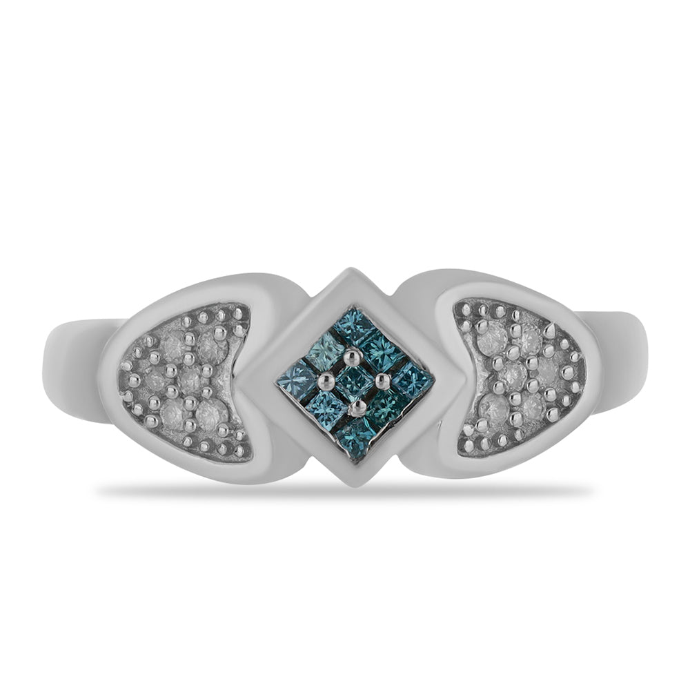 Anillo de Plata con Diamante Azul y Diamante blanco