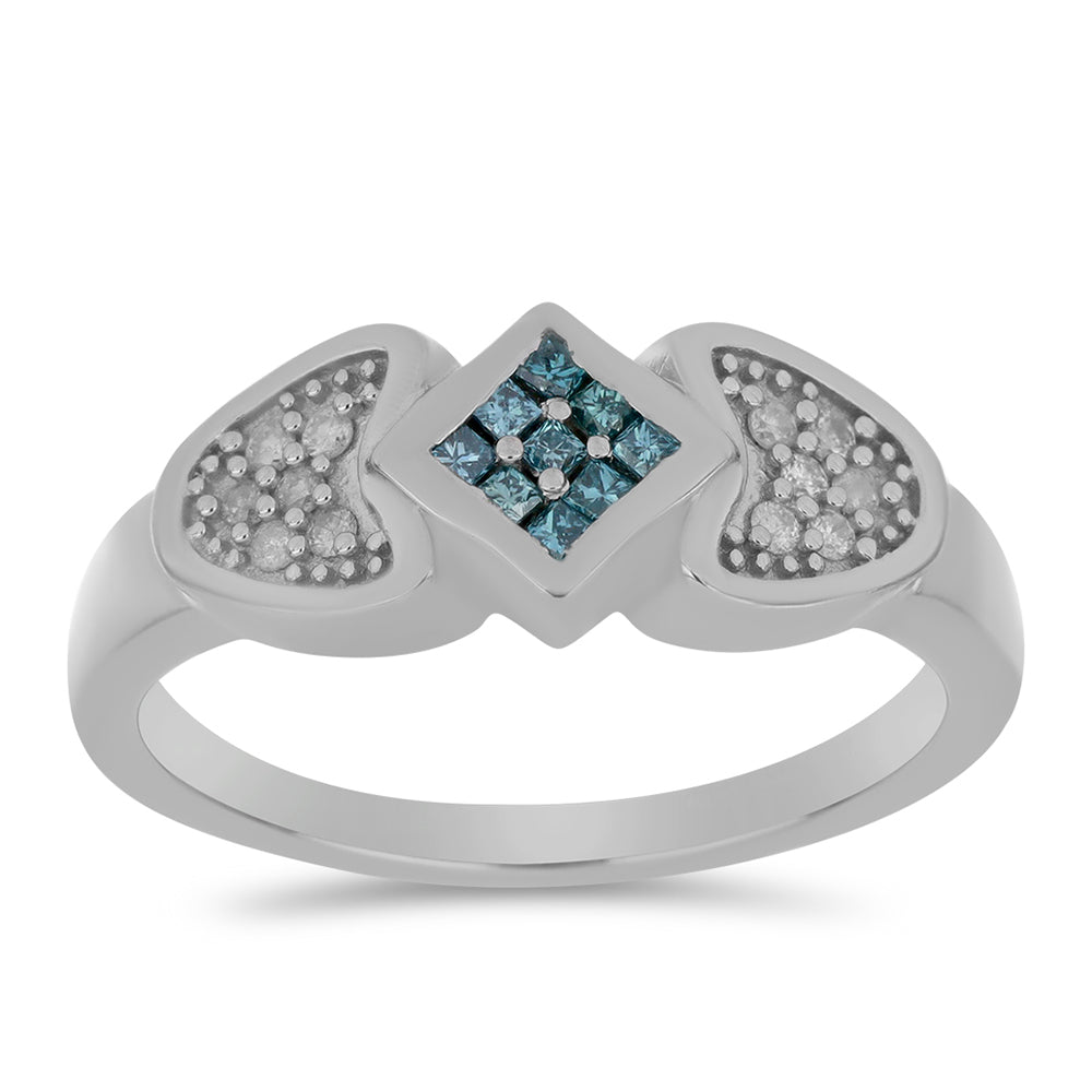 Anillo de Plata con Diamante Azul y Diamante blanco 3 