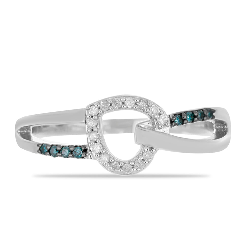 Anillo de Plata con Diamante Azul y Diamante blanco 1 