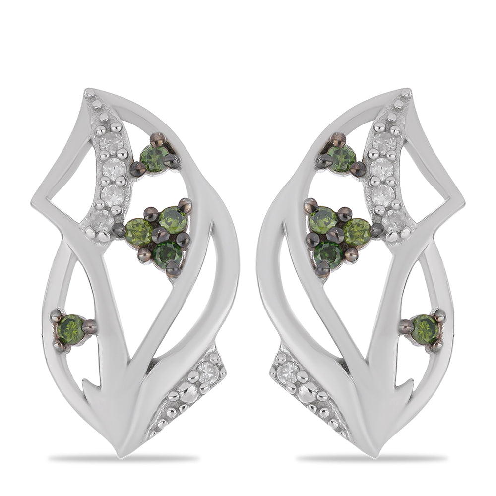 Pendientes de Plata con Diamante Verde y Diamante blanco 1 