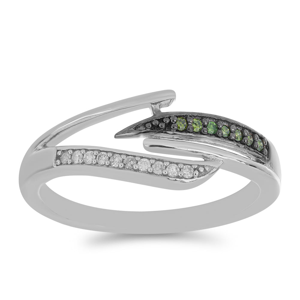 Anillo de Plata con Diamante Verde y Diamante blanco