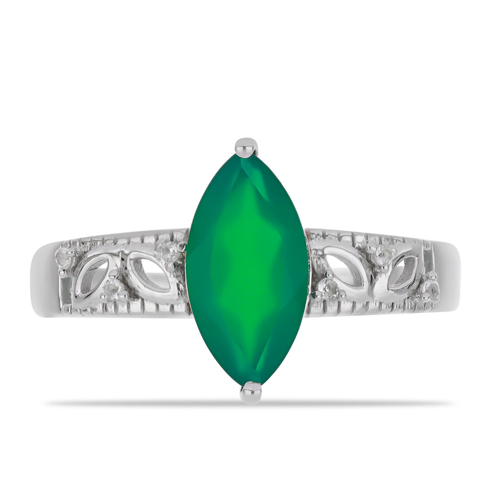 Anillo de Plata con Ágata Verde y Topacio Blanco 1 