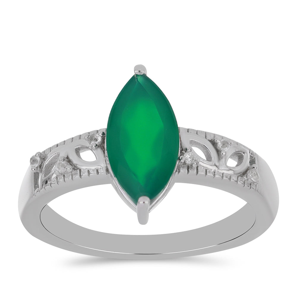 Anillo de Plata con Ágata Verde y Topacio Blanco 3 