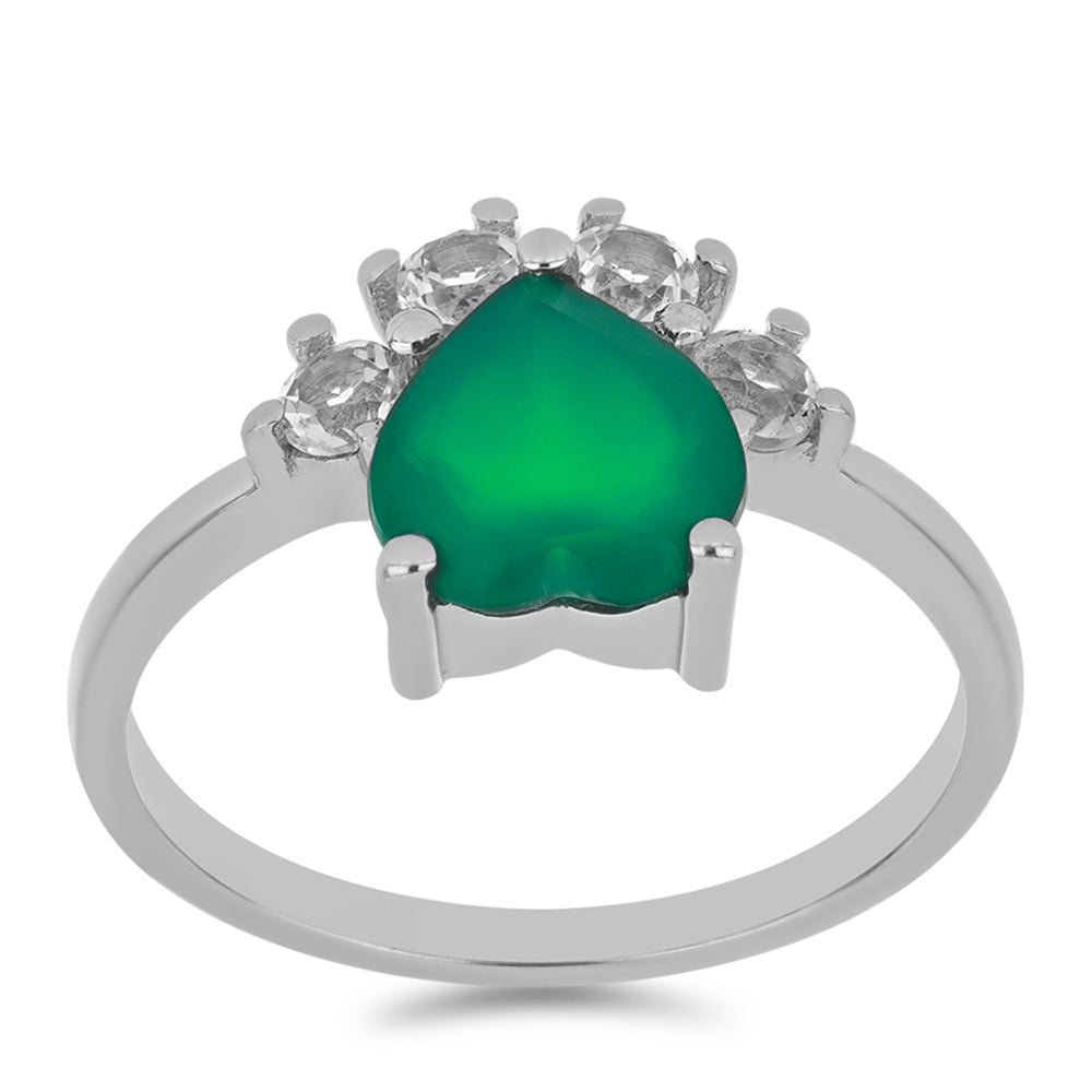 Anillo de Plata con Ágata Verde y Topacio Blanco 3 