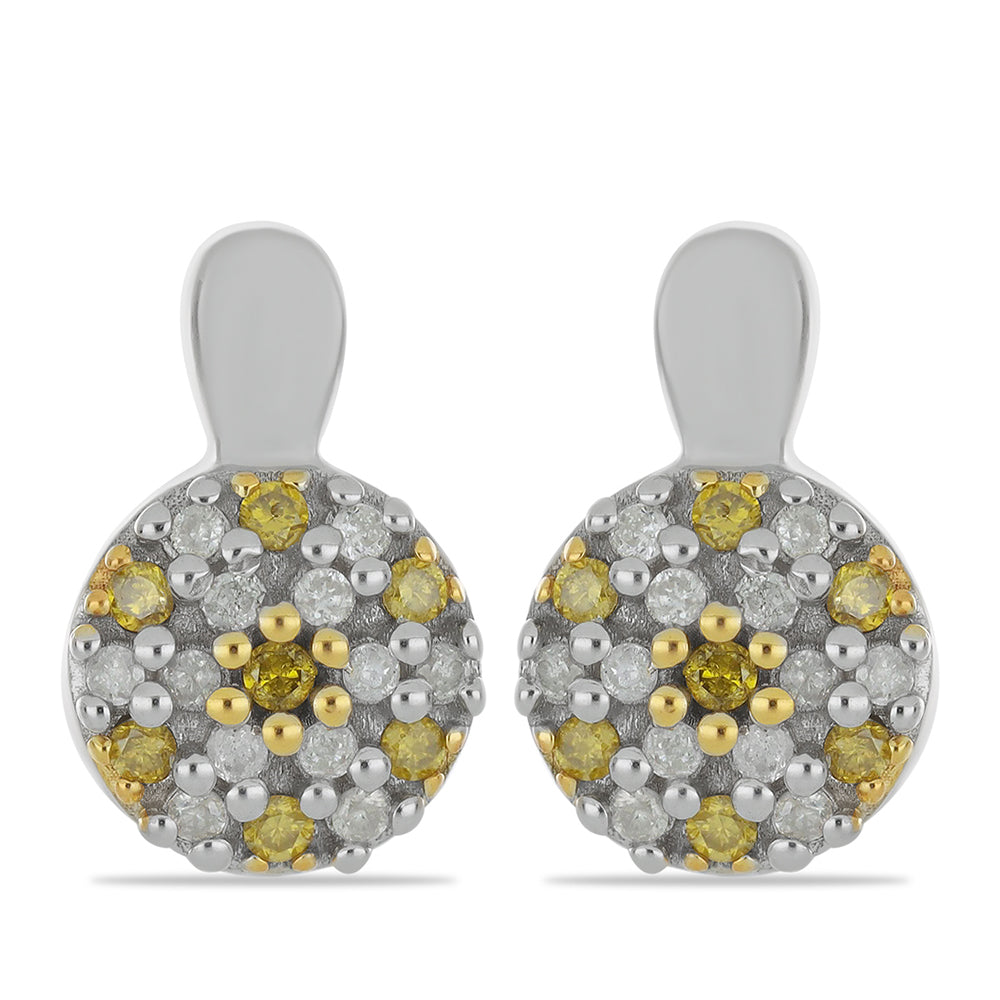 Pendientes de Plata Bañada en Oro con Diamante Amarillo y Diamante blanco