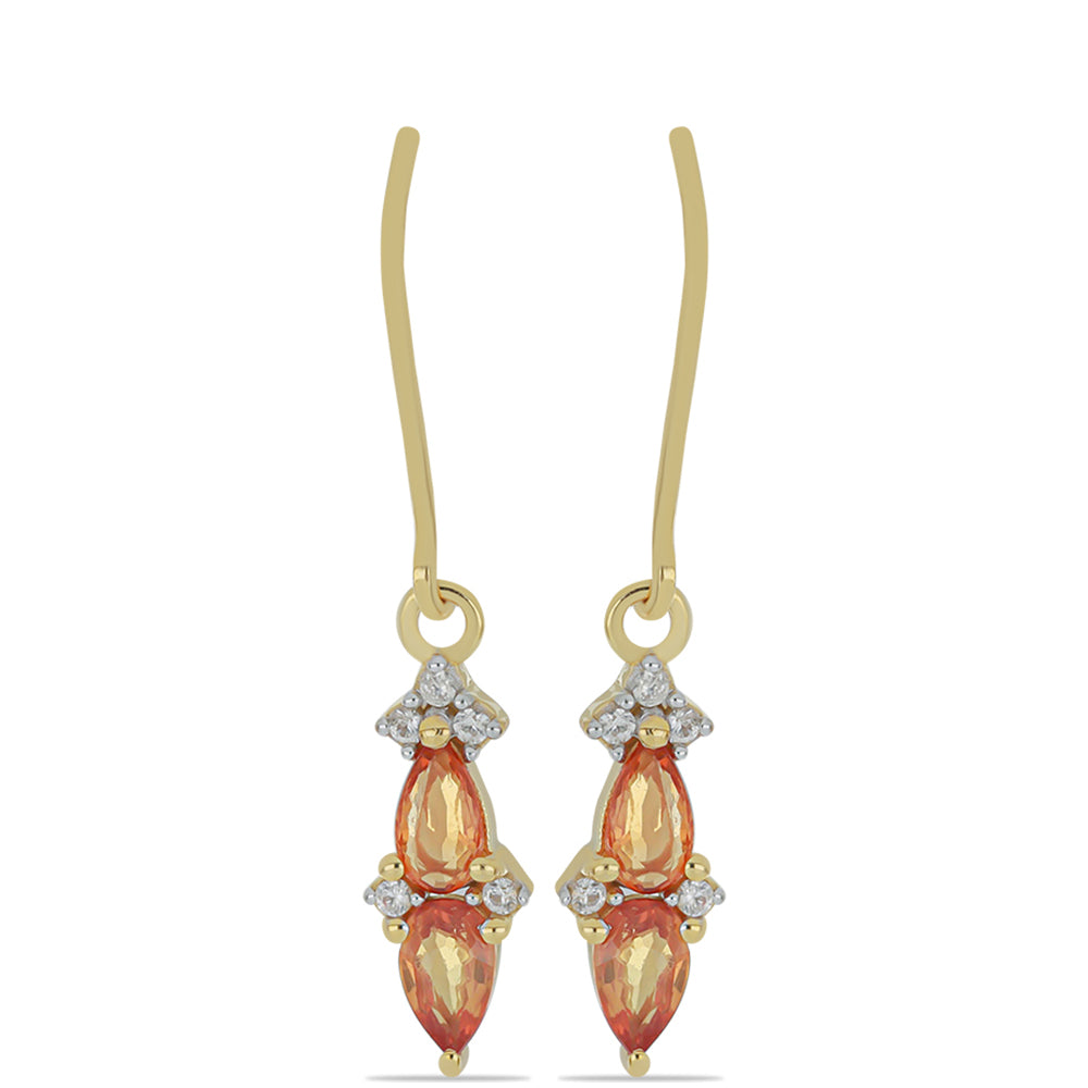 Pendientes de Oro 9K con Zafiro naranja Ceylon y Zircón blanco natural