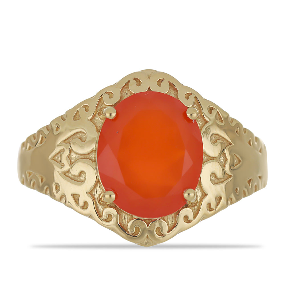 Anillo de Plata Bañada en Oro con Calcedonia roja 1 