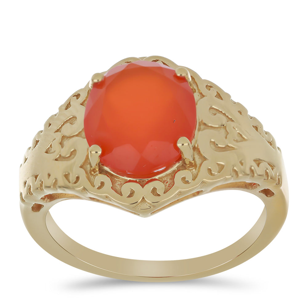 Anillo de Plata Bañada en Oro con Calcedonia roja 3 