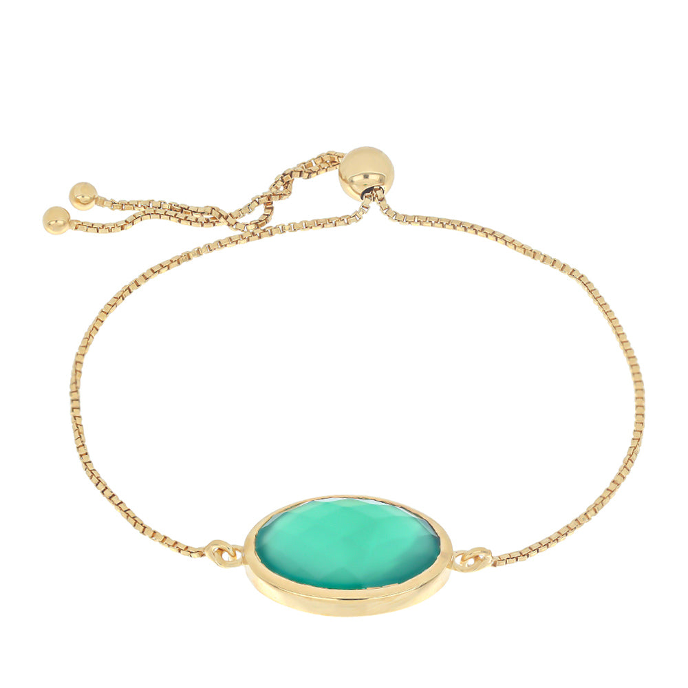 Pulsera de Plata Bañada en Oro con Ágata Verde