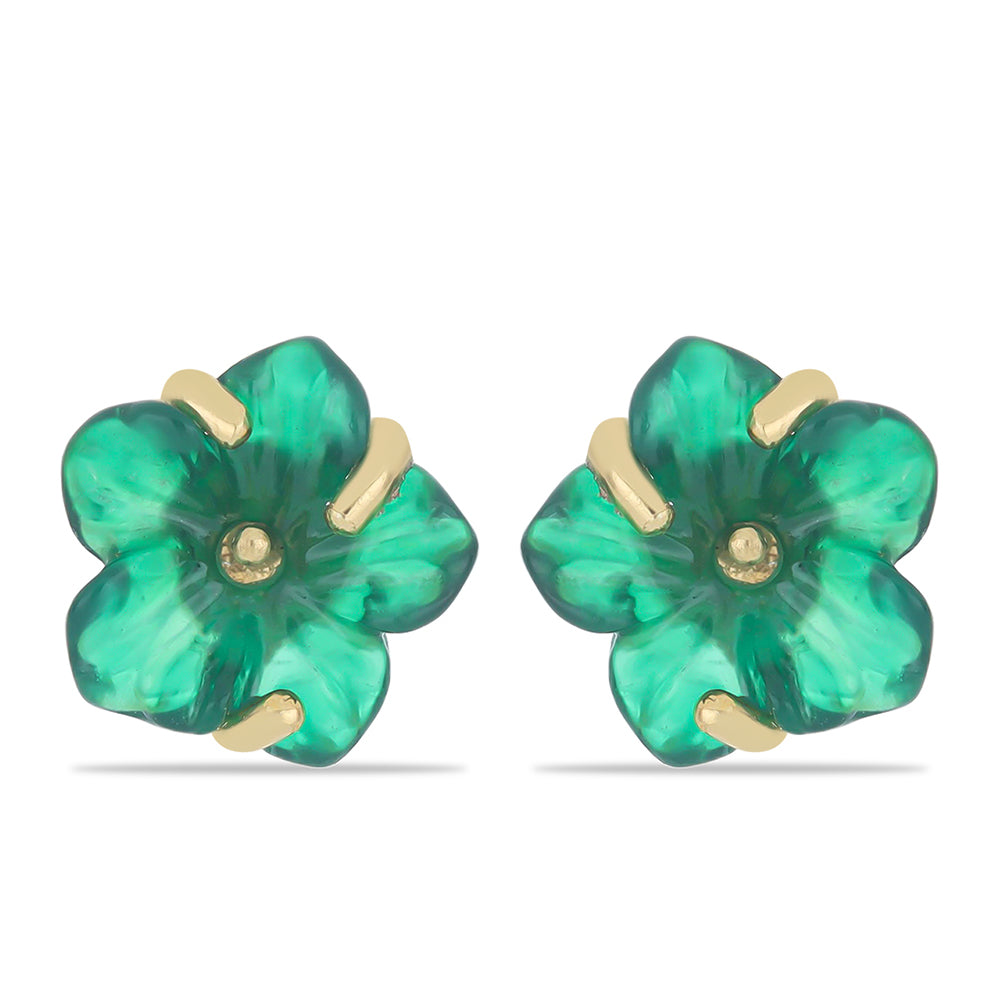 Conjunto de Plata Bañada en Oro con Ágata Verde ( Pendientes +Anillo ) 3 