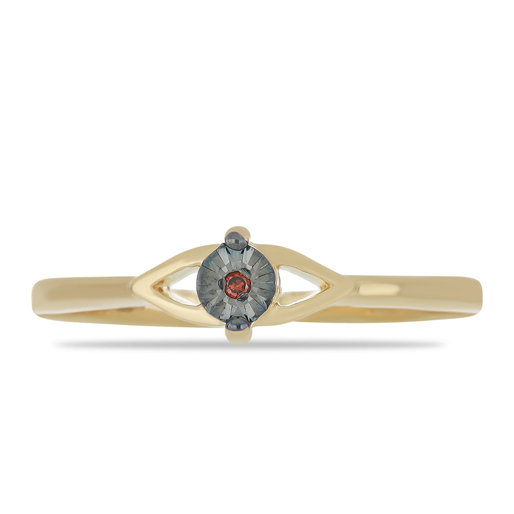 Anillo de Plata Bañada en Oro con Diamante Rojo 1 